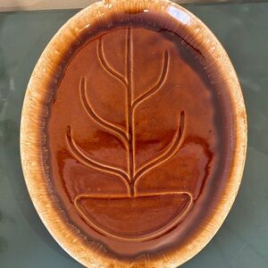 Vintage 1960s McCoy Pottery ‘Tree of Life’ Brown Glaze Drip Serving Platter